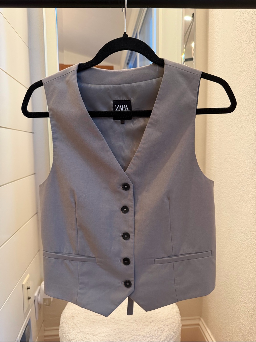 Zara Gray Tailored Button Front Vest